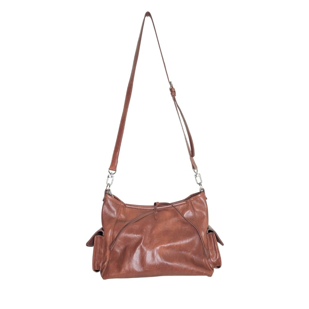 Melie Bianco Brown Vegan Leather Slouchy Crossbody Hobo Bag with Side Pockets